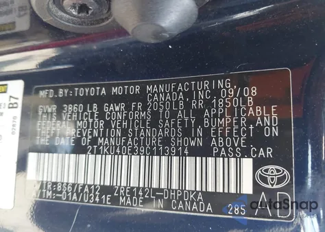 2009 Toyota Matrix z USA, uszkodzony, nr VIN 2T1KU40E39C113914